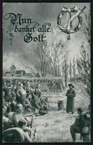 AK 1. WK Nun danket alle Gott, Soldaten beim Gebet 1915 Feldpost gelaufen