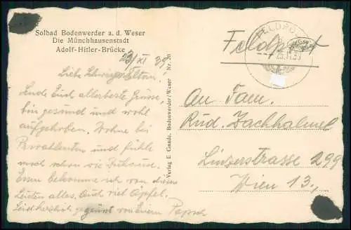 AK Bodenwerder an der Weser, Adolf Hitler Brücke 1939 Feldpost gelaufen