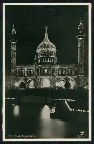 3x Foto AK København Kopenhagen Dänemark Tivoli Konzertsaal Springbrunnen Nacht