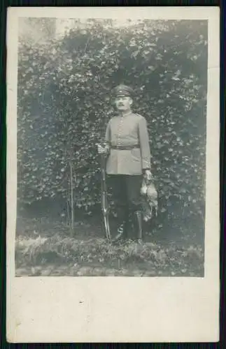 Foto AK Soldat 1. WK mit Büchse auf Hasenjagd 1916 Feldpost Düsseldorf gelaufen