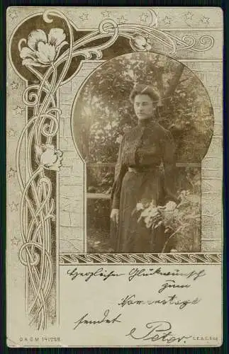 Foto AK Jugendstil Karte Portrait junge Dame 1905 Opladen Leverkusen gelaufen