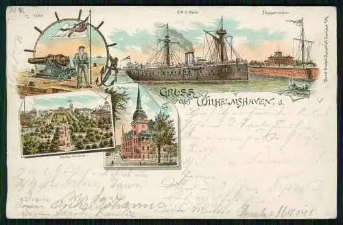 AK Litho Wilhelmshaven Artillerieschiff SMS Mars Flaggenstation 1898 gelaufen