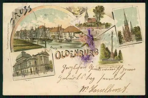 AK Litho Oldenburg Niedersachsen, Lambertikirche, Am Stau Theater 1898 gelaufen