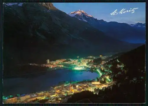 AK St Moritz Kanton Graubünden Panorama mit viel Beleuchtung bei Nacht