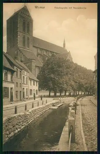 AK Ansichtskarte Postkarte Hansestadt Wismar, Frische-Grube und Nikolaikirche