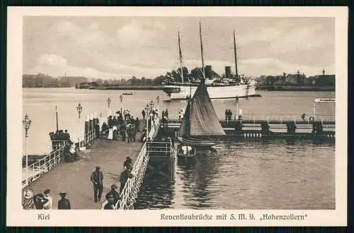 AK Kiel, Hafen mit SMY Hohenzollern S.M.S. von der Reventloubrücke gesehen 1913