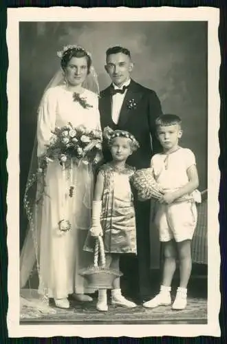 5x Foto Hochzeit Braut Bräutigam Blumen-Kinder feine Gesellschaft