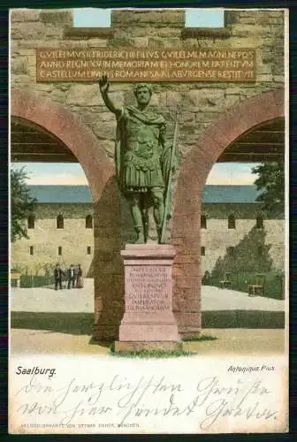 AK  Bad Homburg Höhe Kastell Saalburg, Denkmal von Antonius Pius 1906 gelaufen