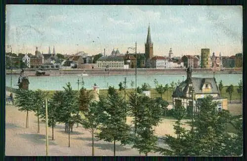 AK Düsseldorf am Rhein, Blick auf  Rheinufer Kirche uvm. 1909 gelaufen