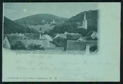 AK Jugenheim Bergstraße Mondschein Kirche und Schloss Heiligenberg 1899 gelaufen