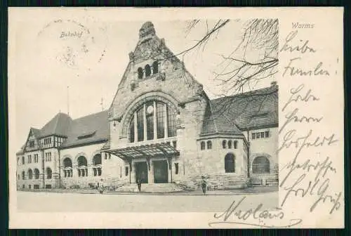 AK Worms in Rheinland Pfalz, Blick auf den Bahnhof 1905 gelaufen