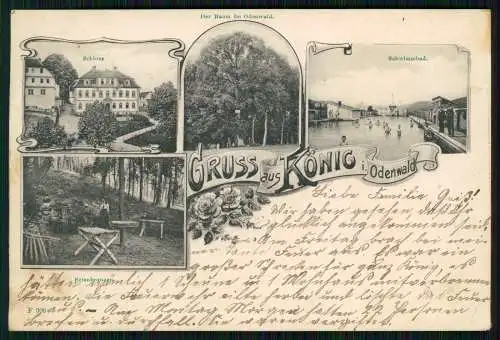 AK Bad König im Odenwald Hessen, Schwimmbad Erlenbrunnen Schloss 1905 gelaufen