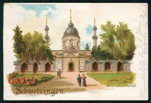 AK Litho Schwetzingen Baden Württemberg, Moschee, Vorhof 1899 gelaufen