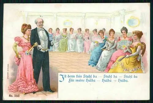 AK Litho feine Damen im Gala Kleidung Mann mit Monokel bitte zum Tanz 1899 gel.