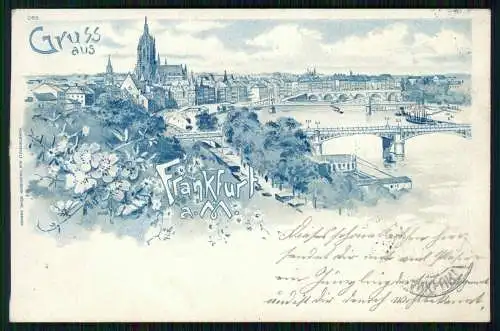 AK Litho Frankfurt am Main, mit Brücken und Kirche 1902 gelaufen