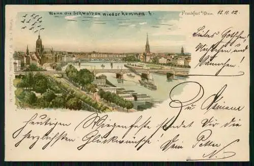 AK Litho Frankfurt am Main, mit Brücke und Kirchen 1902 gelaufen