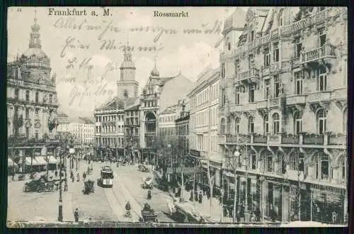 AK Litho Frankfurt am Main Straßenbahn Droschken Rossmarkt 1905 gelaufen