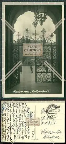 Orig. Foto AK Reichenberg Liberec Rathaustor mit Blick zum Metznerbrunnen