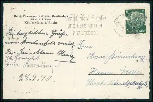 AK Königswinter Restaurant auf Drachenfels Mehrfachansicht Blick auf Rhein 1940
