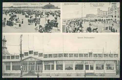AK Scheveningen Holland Grand Hotel en Boulevard Strand Pier uvm. 1914 gelaufen