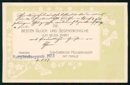 AK Präge Karte Schmetterlinge München Direktor Moosbrugger Glück Neujahr 1905