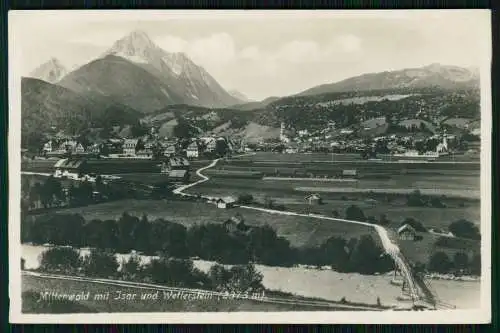 Foto AK Mittenwald in Bayern mit Isar und Wetterstein Panorama 1936