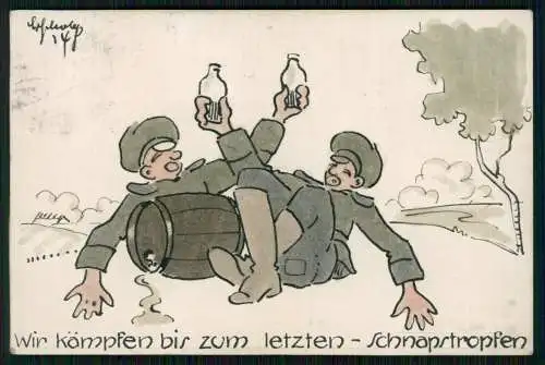 5x AK 1. WK Soldaten Wir Kämpfen bis zum letzten Schnaps-Tropfen 1914 gelaufen