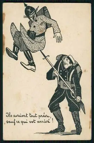 AK 1. WK Französischer und Belgischer Soldat Humor 1914 Wezembeek Oppem gelaufen