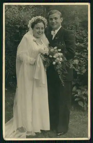 5x Foto AK Hochzeit, Hochzeitspaar, Brautkleid Blumenkinder Bräutigam um 1940