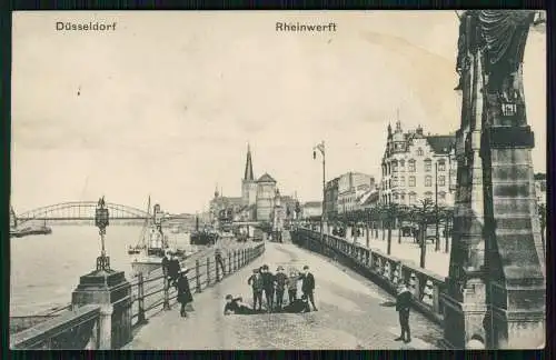 AK Ansichtskarte Postkarte Düsseldorf am Rhein, Rheinwerft, Brücke 1913 gelaufen