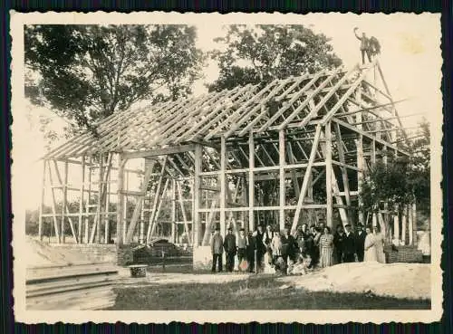 Foto Fachwerkhaus Rohbau b. Oldenburg Ostfriesland um 1930 Richtfest Zimmerleute