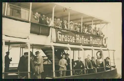 Foto AK große Hafenrundfahrt Boot Schiff Hamburg 1936 lustige Gesellschaft