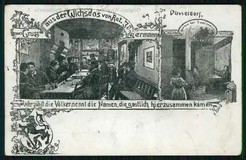 AK Wappen Litho Düsseldorf Rhein Gasthof Wichsdos Inh. Ant. Jüngermann 1912 gel.