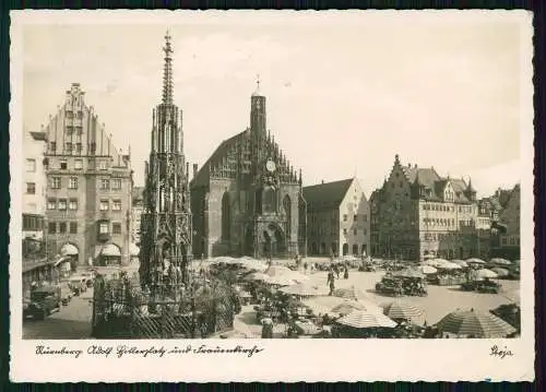 Foto AK Nürnberg Mittelfranken Adolf Hitler Platz und Frauenkirche 1940 gelaufen