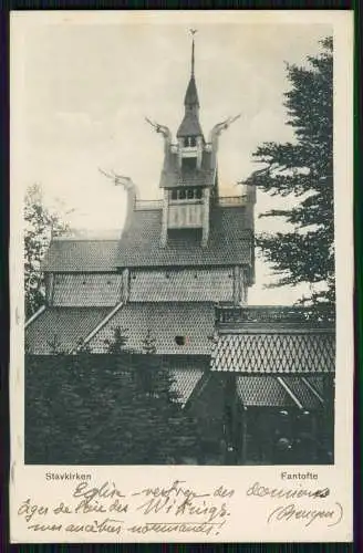 AK Ansichtskarte Postkarte Bergen Norwegen, Stabkirche Fantoft 1935 gelaufen