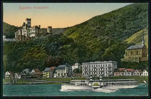 AK Capellen Kapellen Stolzenfels Koblenz Rhein Burg Dampfer Hansa 1906 gelaufen