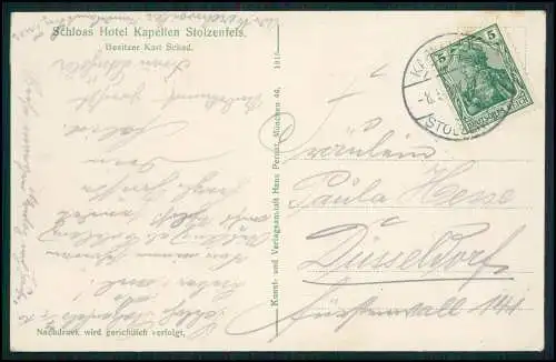 AK Capellen Kapellen Stolzenfels Koblenz Rhein Burg Dampfer Hansa 1906 gelaufen