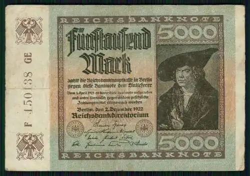 5x Reichsbanknote 1000 Mark 1910 Berlin Reichsbank und 1x 5000 Mark u.1x 50 Mark