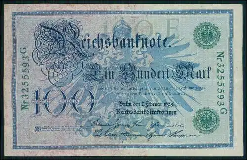 9x alte Ein Hundert Mark 100 Geldscheine Reichsbanknote 1908 Kaiserreich