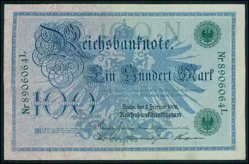 9x alte Ein Hundert Mark 100 Geldscheine Reichsbanknote 1908 Kaiserreich