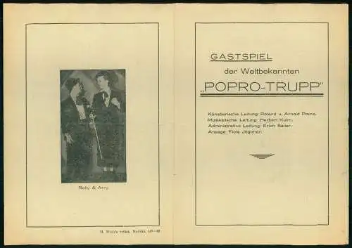 Programm 30x21 cm - Gastspiel der Weltbekannten Popro Trupp Rolly u. Arry 1939