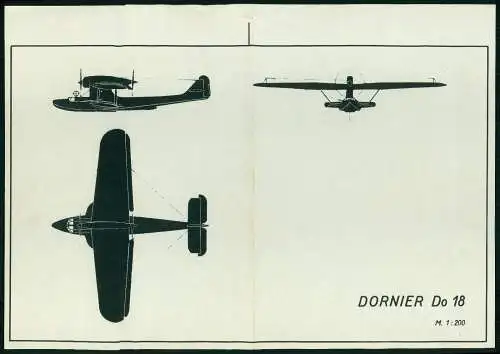 Blatt 30x21 cm - Drei Seiten Zeichnung von der Dornier Do 18 - M. 1 : 200