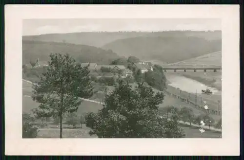 Foto AK Blankenau Beverungen an der Weser-Panorama mit Brücke und Ort