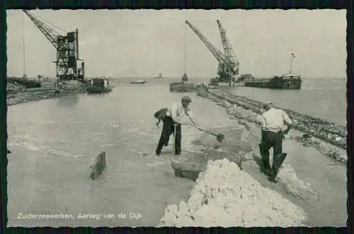 3x AK Nordholland, Zuiderzeewerken, Aanleg van de Dijk, Kran Deichbauarbeiten