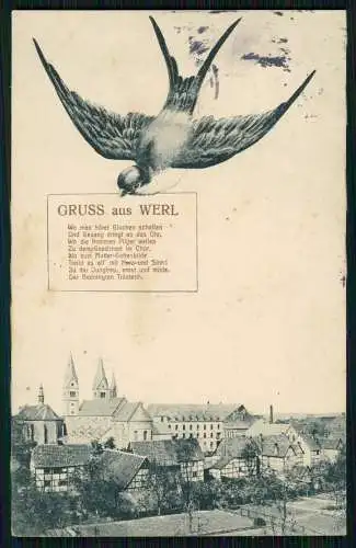 AK Werl Lr. Soest Ortspartie mit Kirche Schwalbe Brief im Schnabel 1914 gelaufen