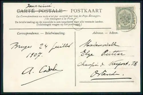 AK Bruges Brügge Flandern Fetes Inauguration 1907 Zeehaven Bär Schwan gelaufen