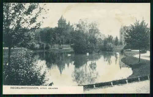 AK Recklinghausen im Ruhrgebiet Blick auf die städtischen Anlagen 1907 gelaufen