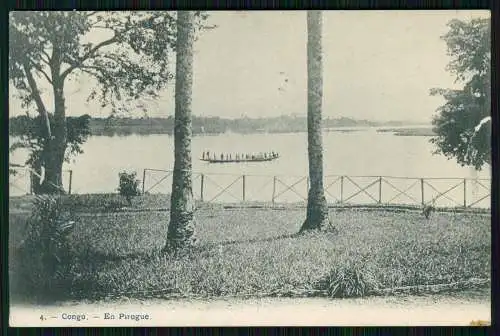 AK Congo Kongo Zaire, Uferpartie, Transportboot 1907 gelaufen n. Belgien Ostende