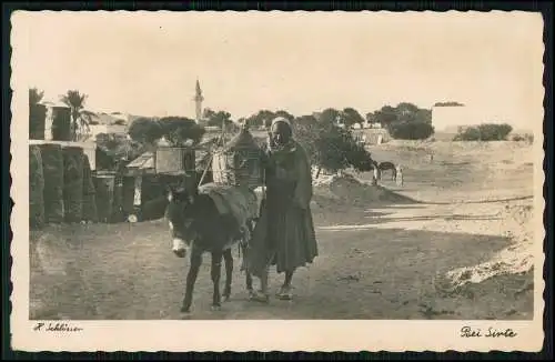 Foto AK Wehrmacht Deutsches Afrikakorps - Sirte Libyen Hirte Esel - H. Schlösser