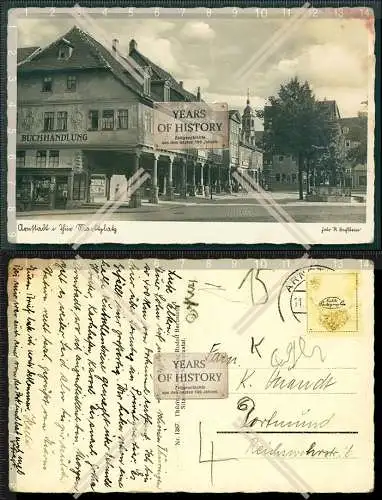 Orig. Foto AK Arnstadt in Thüringen Marktplatz Geschäfte Brunnen 1939 gelaufe